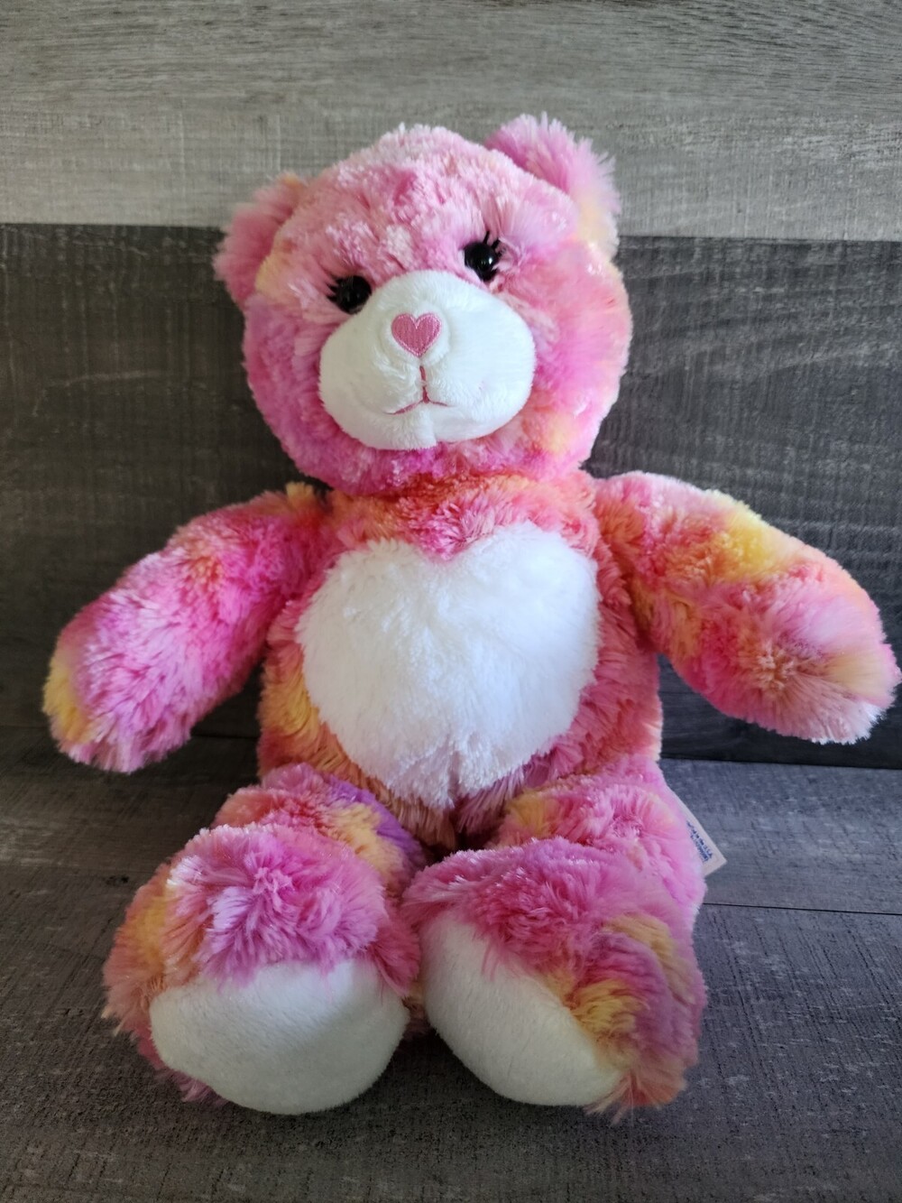 Build-A-Bear Endless Hugs Bear Plush Stuffed Animal Tie Dye Pink Yellow White